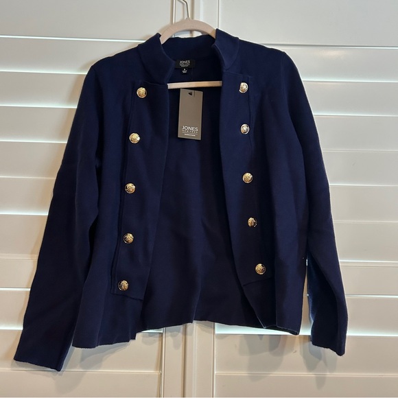 Jones New York Cardigan Sweater Blazer Navy Blue Gold Buttons Size Small - Picture 1 of 4
